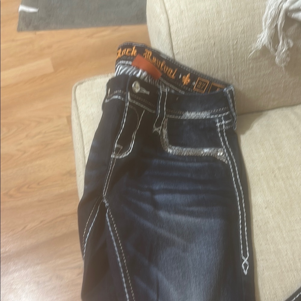 Rock Revival Dark Wash Jeans with White Stitching